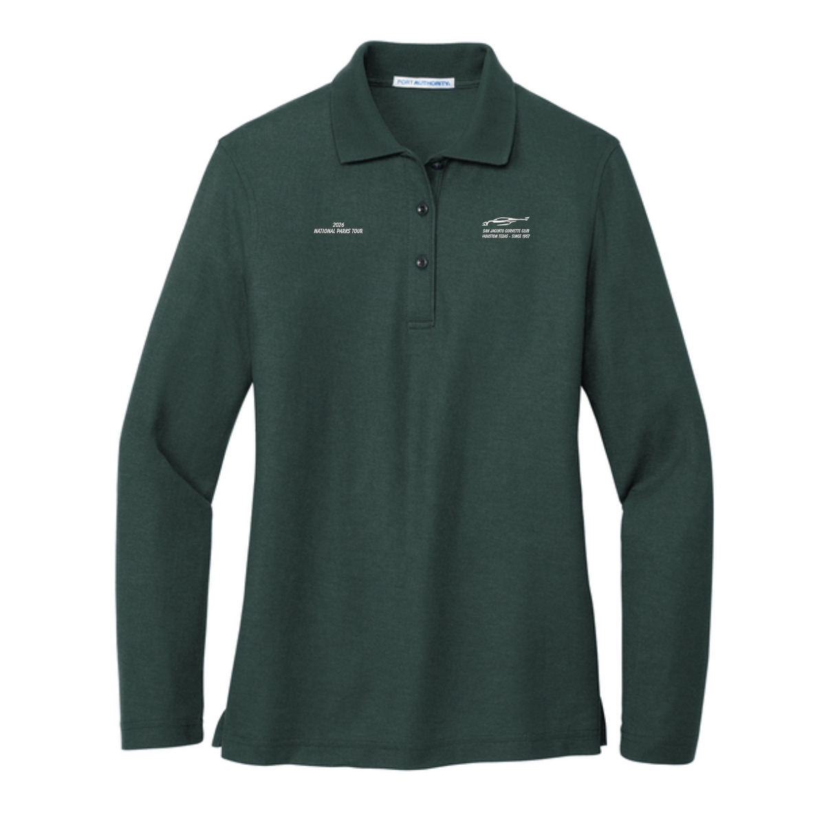 San Jacinto Corvette Club 2026 Parks Tour Port Authority Ladies Silk Touch Long Sleeve Polo - Image 4