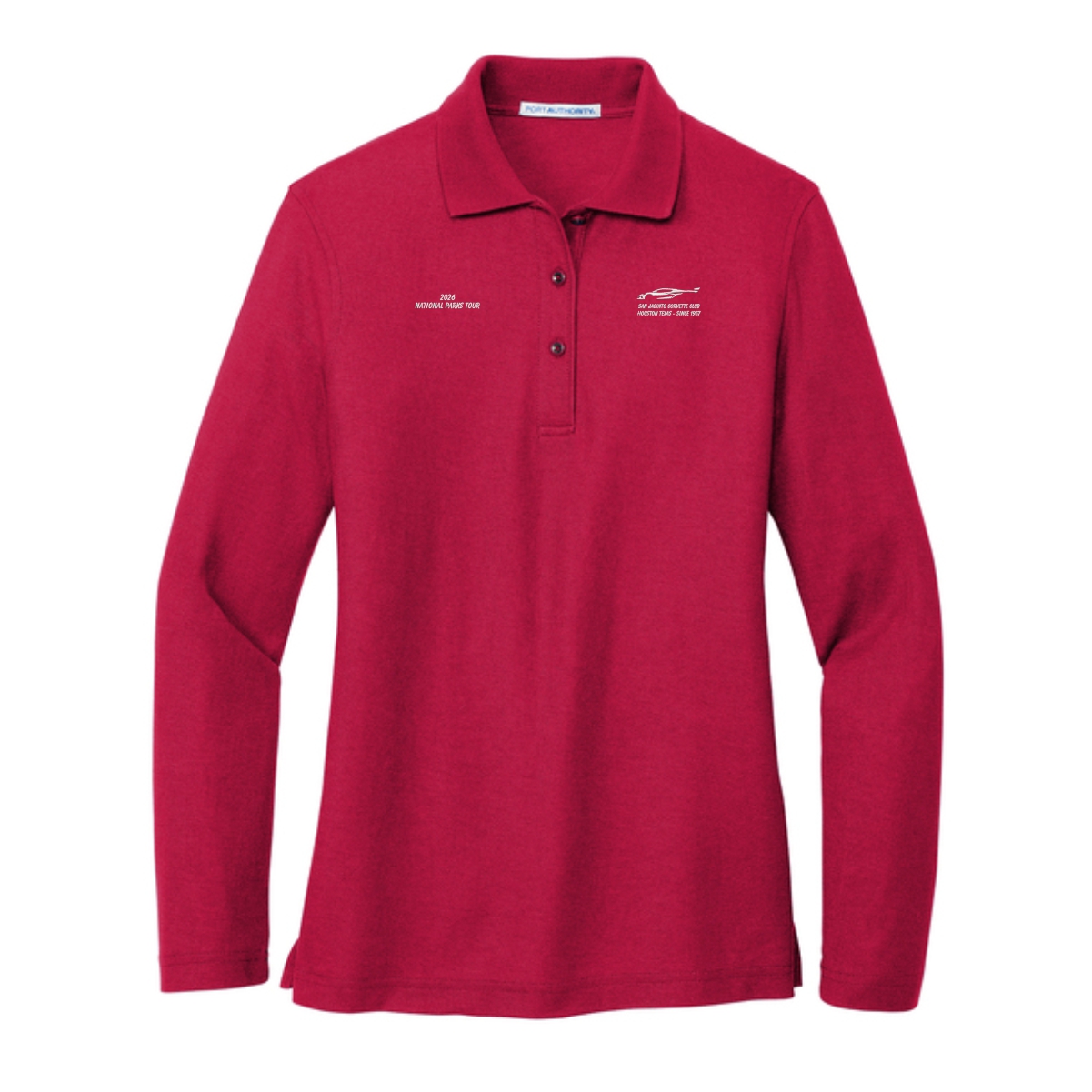 San Jacinto Corvette Club 2026 Parks Tour Port Authority Ladies Silk Touch Long Sleeve Polo - Image 5