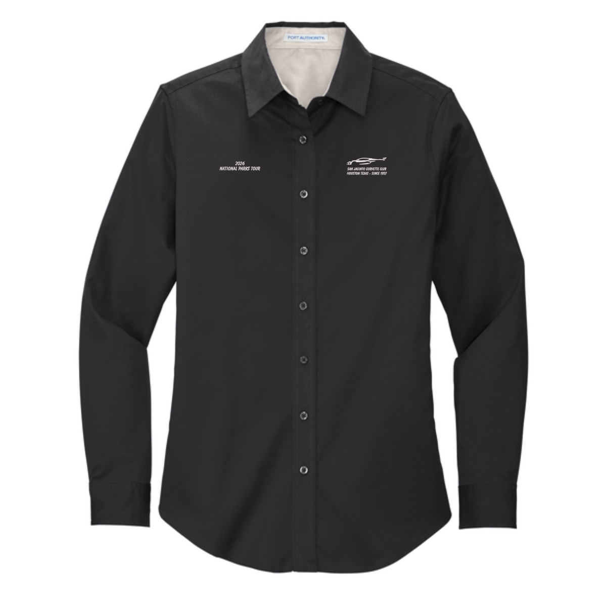 San Jacinto Corvette Club 2026 Parks Tour Port Authority Ladies Long Sleeve Easy Care Shirt - Image 2