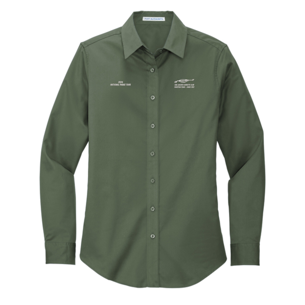 San Jacinto Corvette Club 2026 Parks Tour Port Authority Ladies Long Sleeve Easy Care Shirt - Image 3