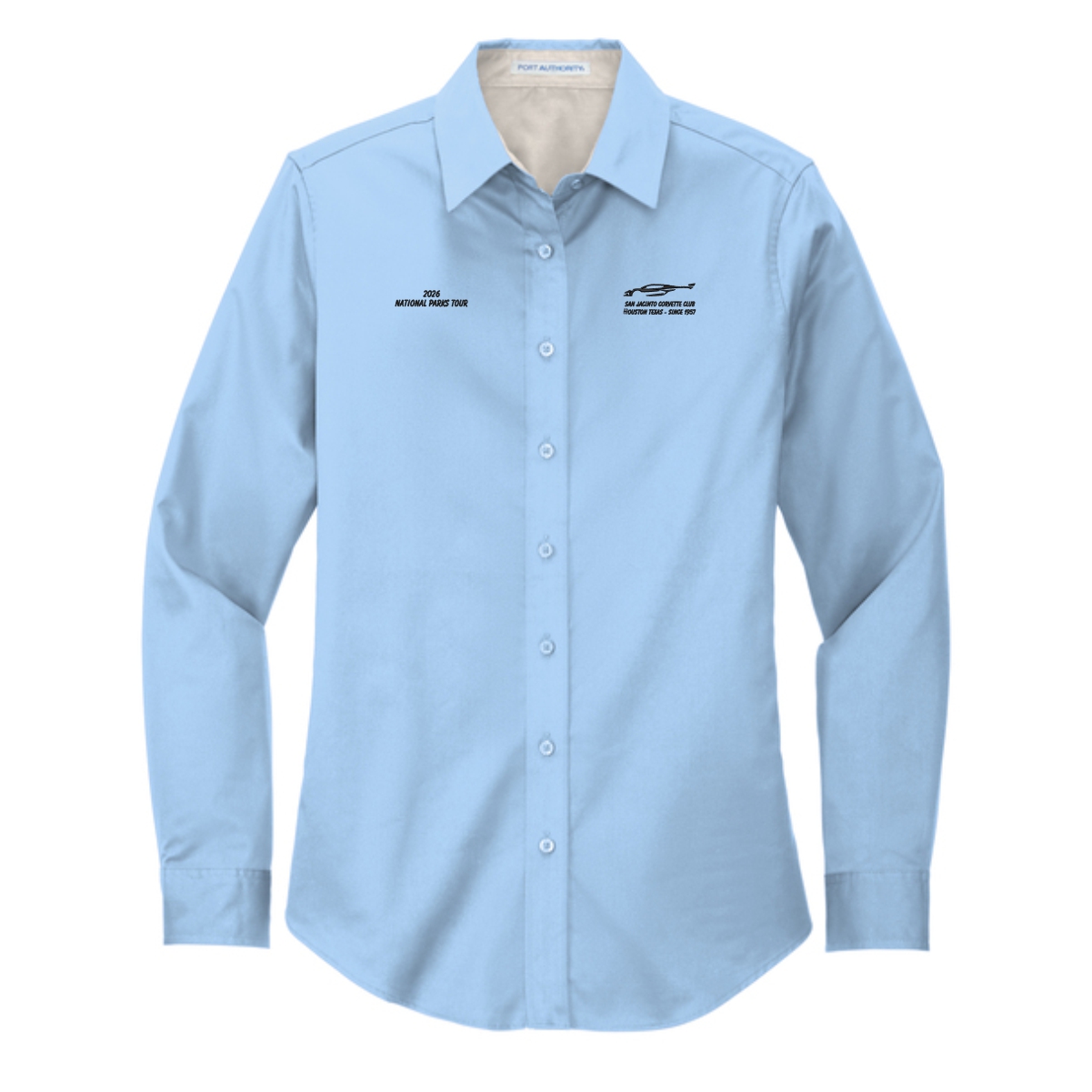 San Jacinto Corvette Club 2026 Parks Tour Port Authority Ladies Long Sleeve Easy Care Shirt - Image 4