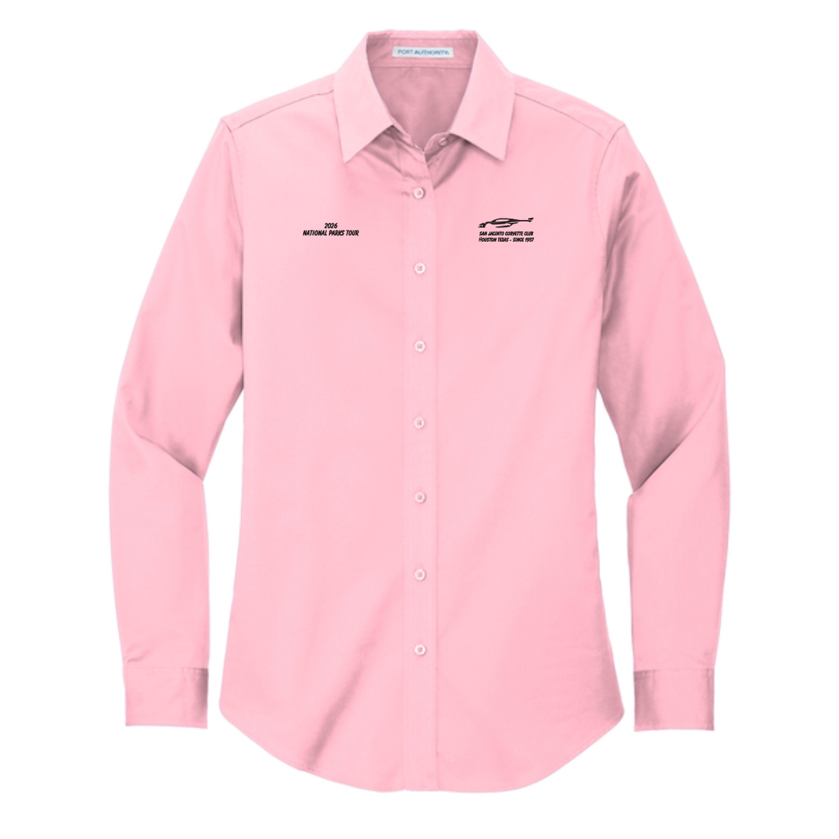 San Jacinto Corvette Club 2026 Parks Tour Port Authority Ladies Long Sleeve Easy Care Shirt - Image 5
