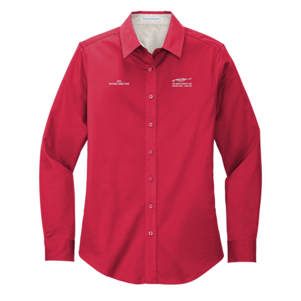 San Jacinto Corvette Club 2026 Parks Tour Port Authority Ladies Long Sleeve Easy Care Shirt - Image 6