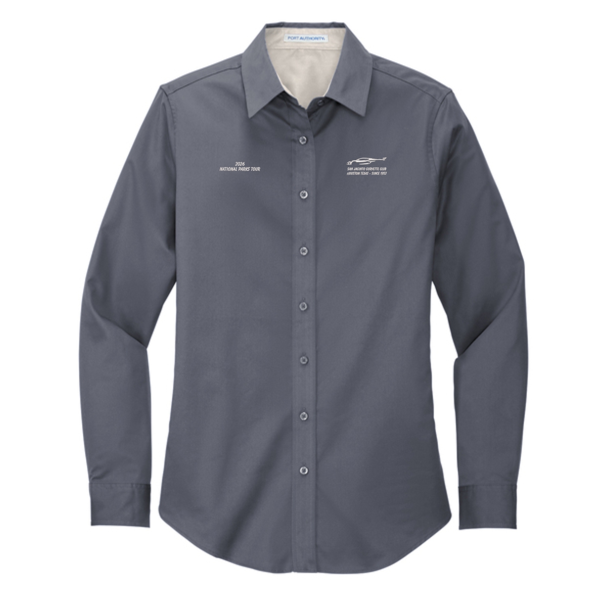 San Jacinto Corvette Club 2026 Parks Tour Port Authority Ladies Long Sleeve Easy Care Shirt - Image 8