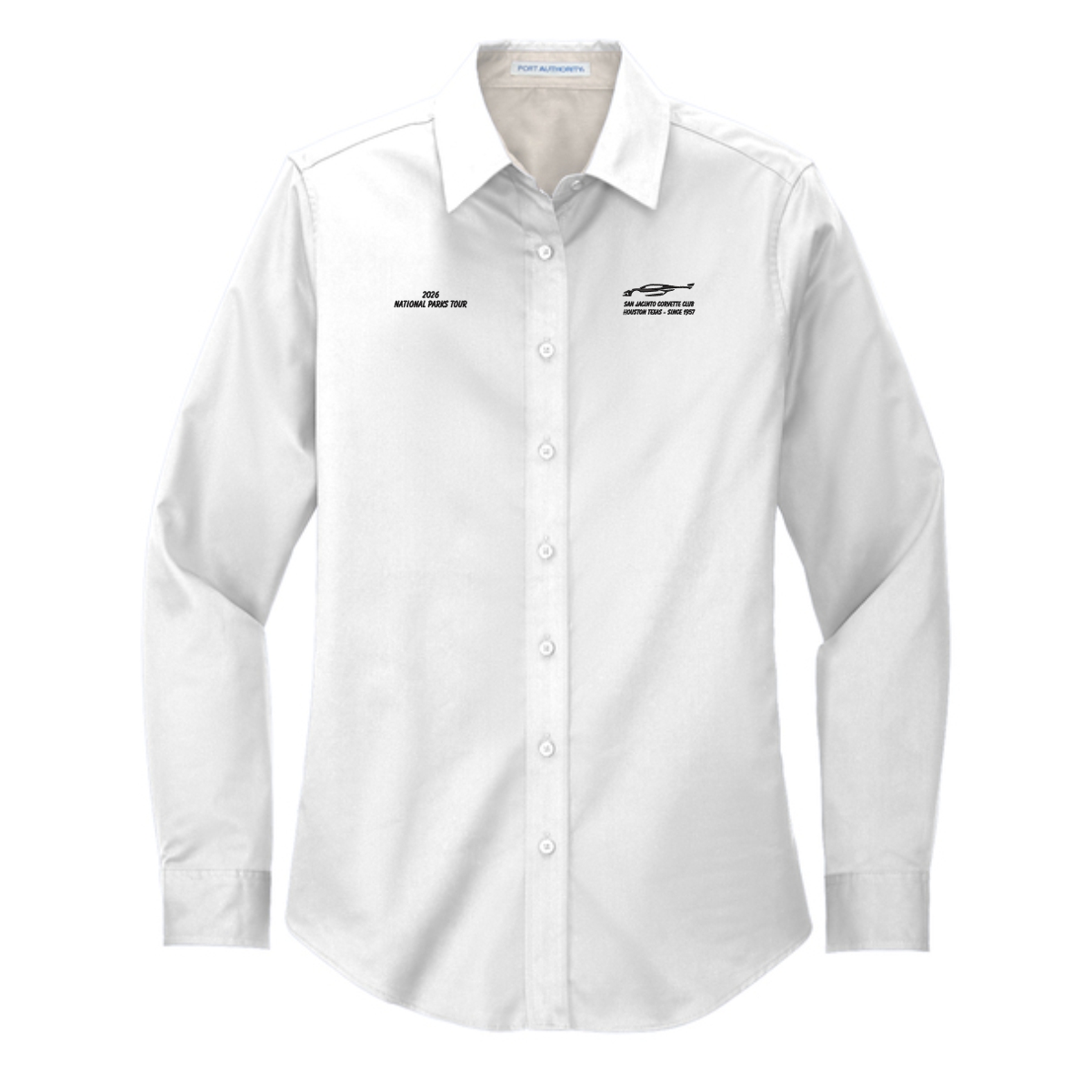 San Jacinto Corvette Club 2026 Parks Tour Port Authority Ladies Long Sleeve Easy Care Shirt - Image 9