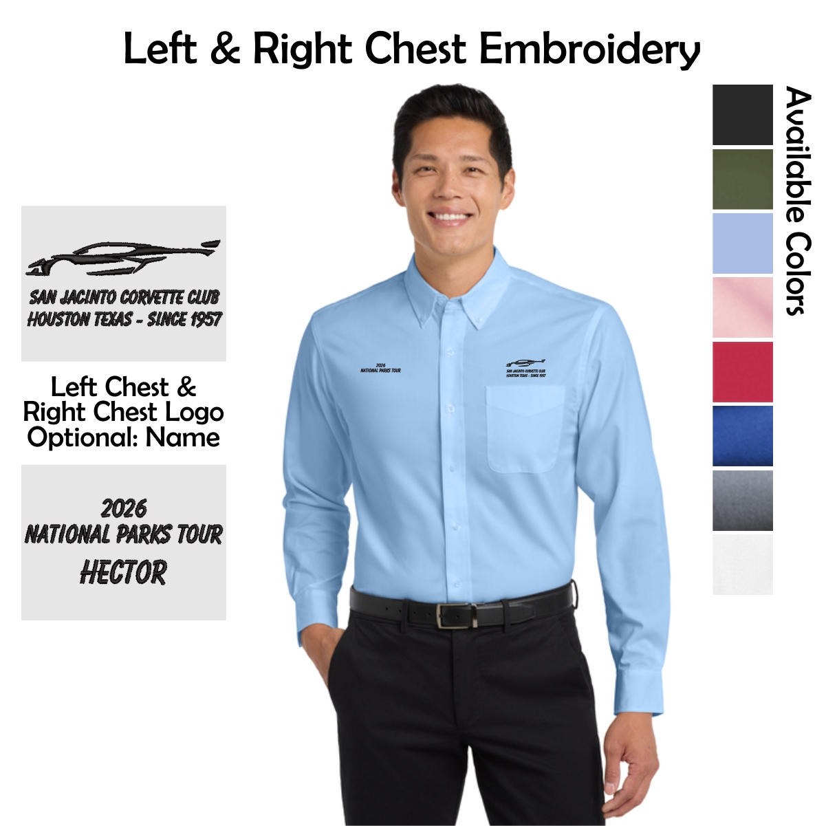 San Jacinto Corvette Club 2026 Parks Tour Port Authority Long Sleeve Easy Care Shirt