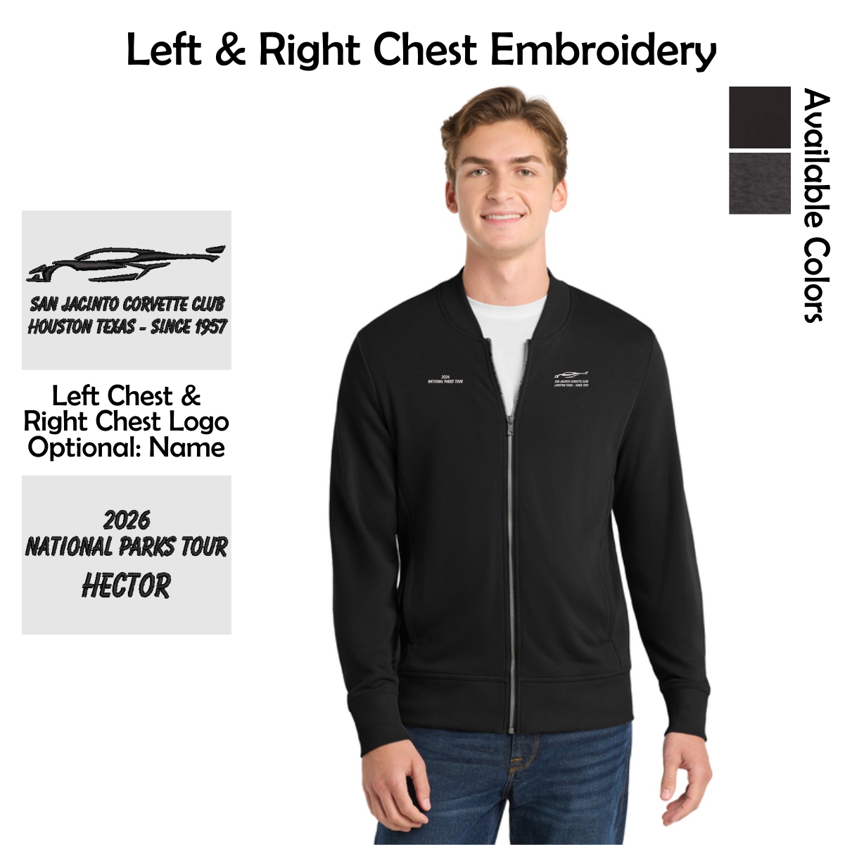 San Jacinto Corvette Club 2026 Parks Tour Sport-Tek Lightweight French Terry Bomber