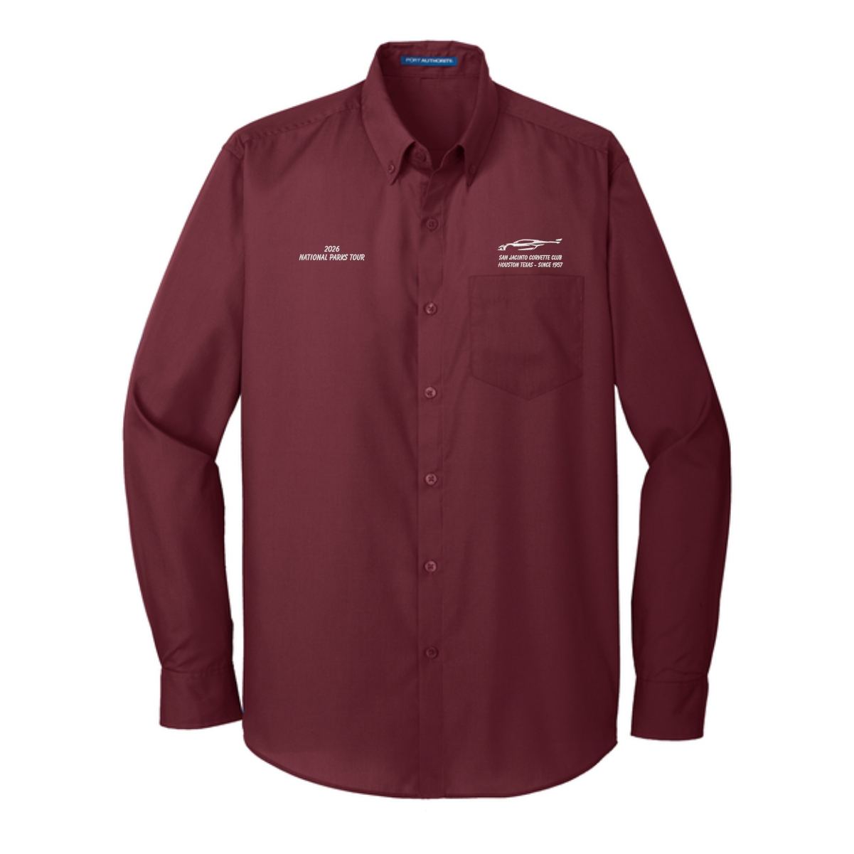 San Jacinto Corvette Club 2026 Parks Tour Port Authority Long Sleeve Carefree Poplin Shirt - Image 2