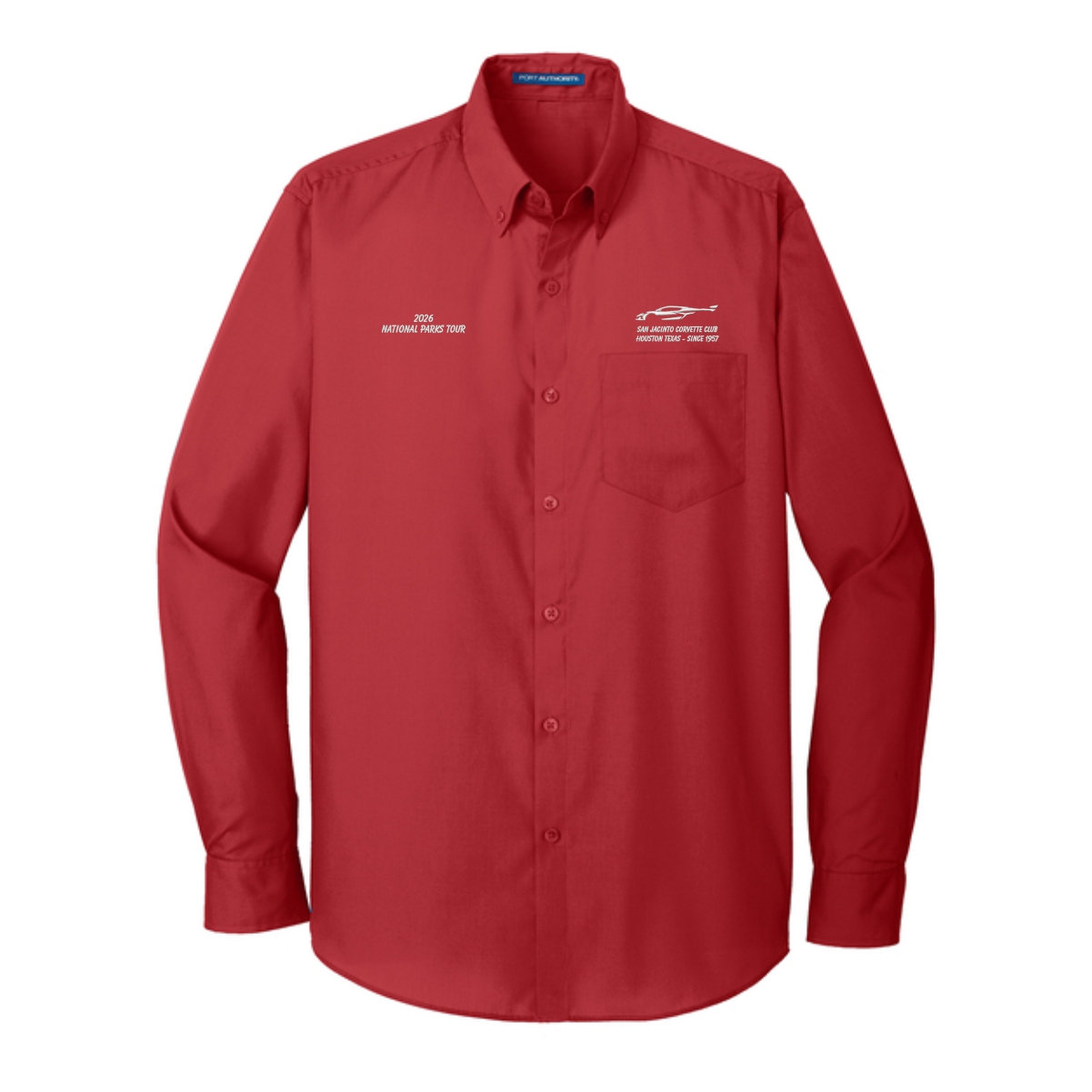 San Jacinto Corvette Club 2026 Parks Tour Port Authority Long Sleeve Carefree Poplin Shirt - Image 7