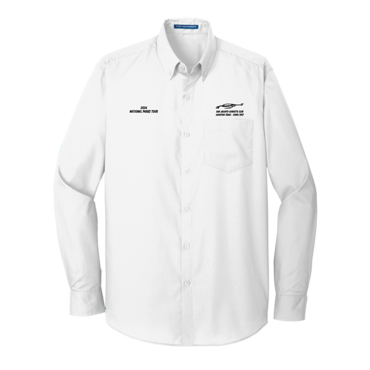 San Jacinto Corvette Club 2026 Parks Tour Port Authority Long Sleeve Carefree Poplin Shirt - Image 9
