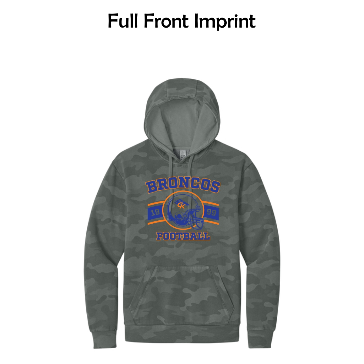 Genoa-Kingston Broncos Adult Camo Fleece Hoodie