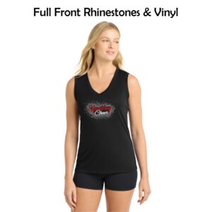Huntley HS Cheer Ladies Sleeveless Performance V-Neck Tee with Rhinestones