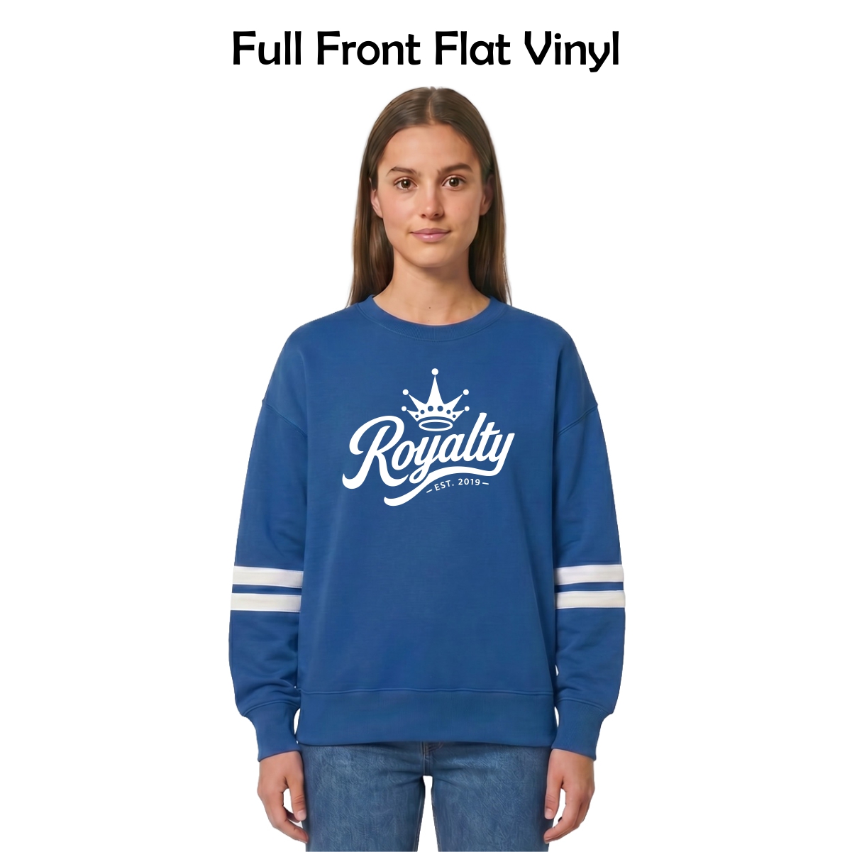 Royalty Gymnastics Ladies Boxy Varsity Crew with Logo 1