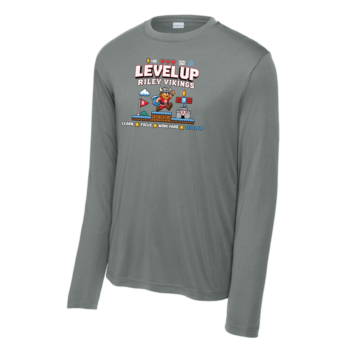 Riley Spiritwear 01 “Level Up” Adult & Youth Long Sleeve Performance Tee - Image 2